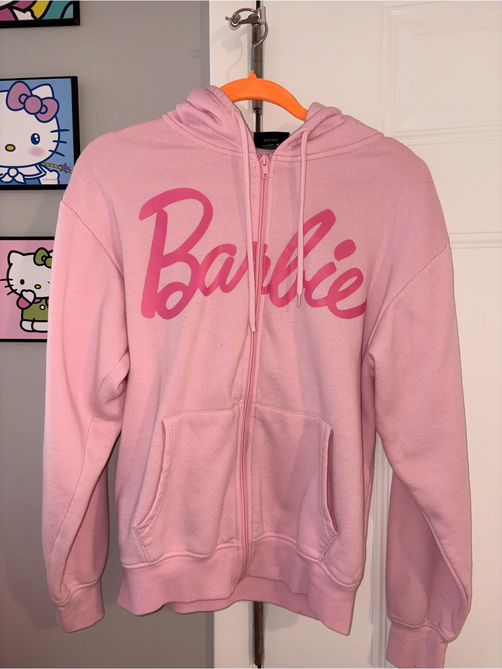 Barbie Pink Zip Hoodie with Bold Script